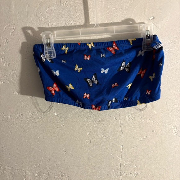 No Boundaries Tops - NWOT Butterfly Print Blue Tube Top size Medium